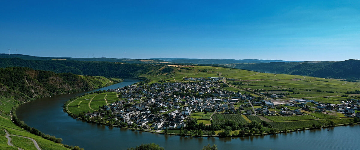 Weine aus Deutschland: Moselschleife bei Piesport, Dorf am Fluss