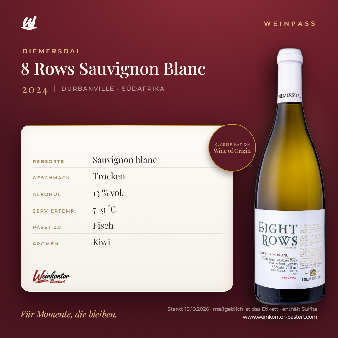 8 Rows Sauvignon Blanc Diemersdal – Durbanville – Weinpass | Weinkontor Bastert