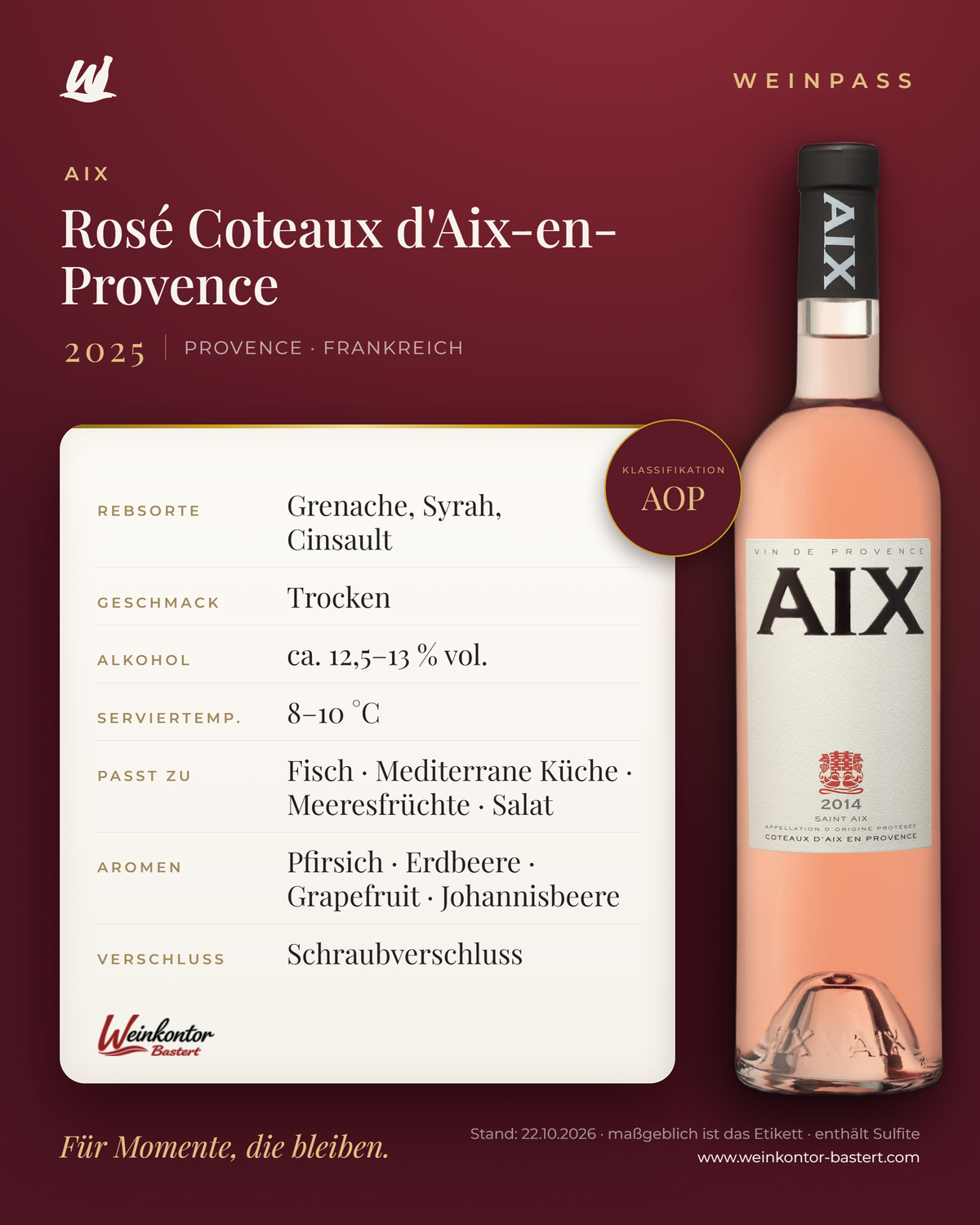 AIX Rosé Coteaux d'Aix-en-Provence AOP – Provence – Weinpass | Weinkontor Bastert