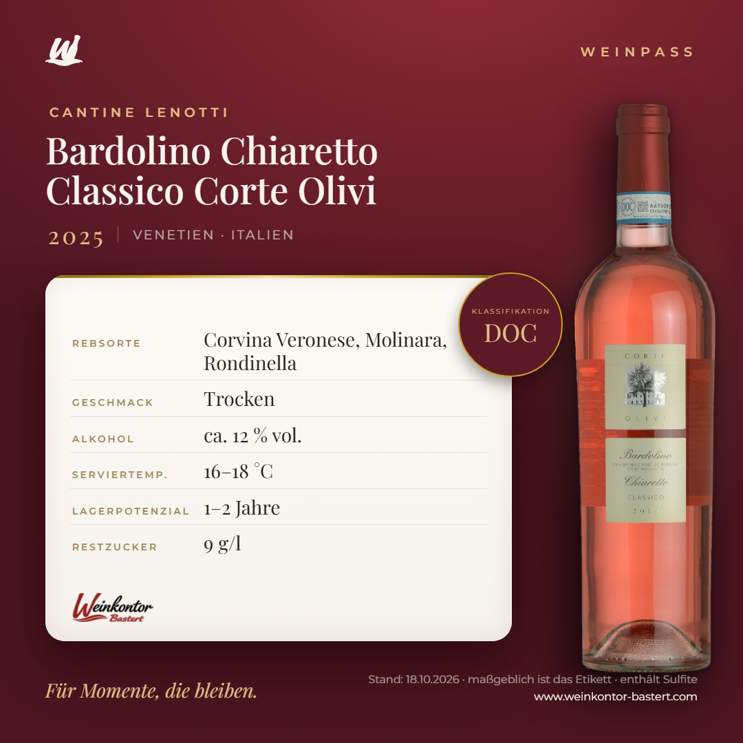 Bardolino Chiaretto Classico Corte Olivi Cantine Lenotti DOC – Venetien – Weinpass | Weinkontor Bastert