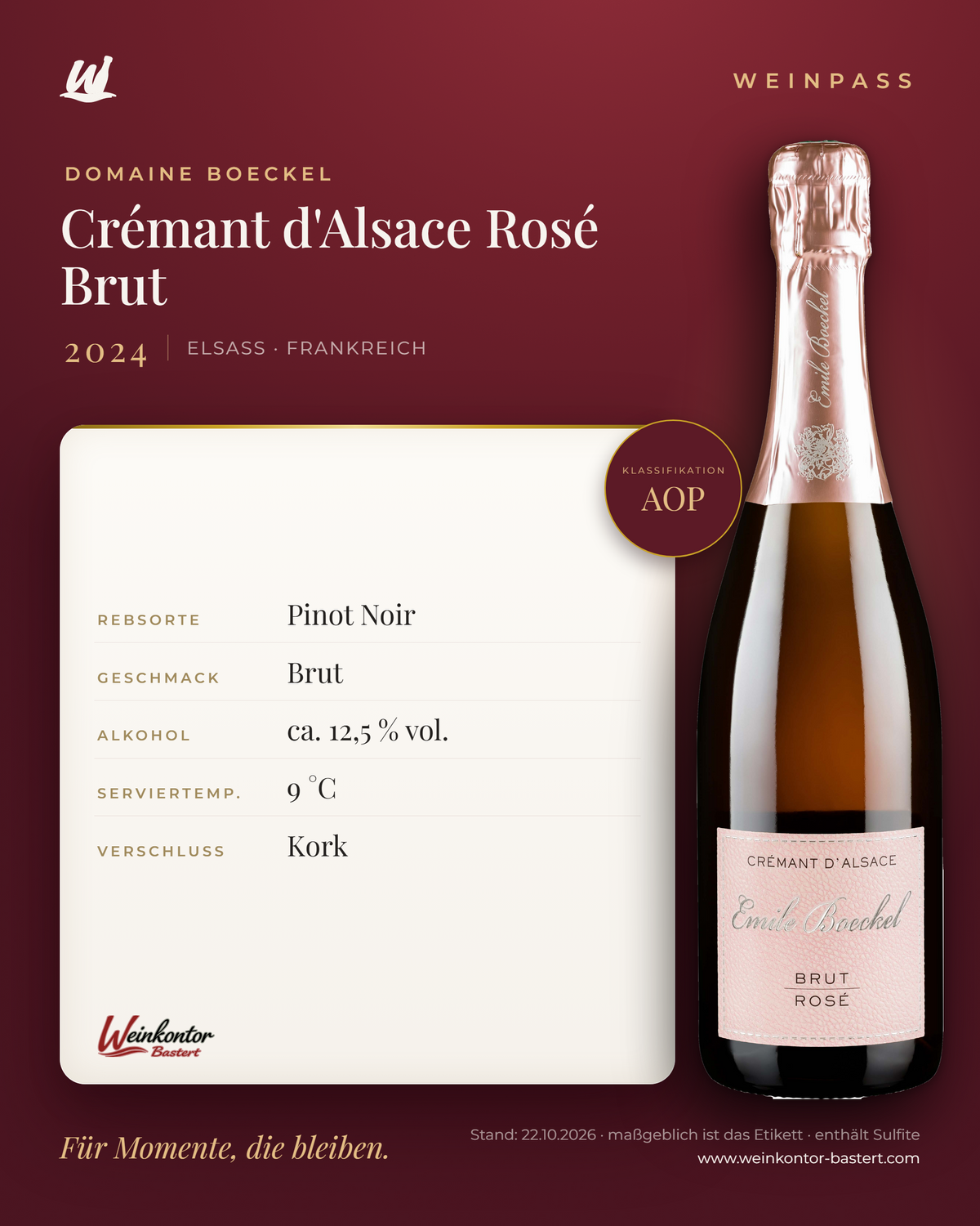 Boeckel Crémant d'Alsace Rosé Brut AOP – Elsass – Weinpass | Weinkontor Bastert