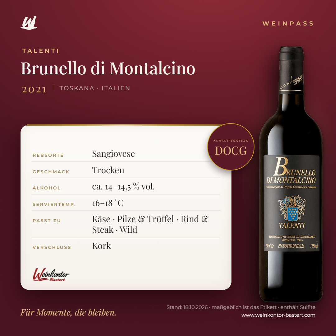 Brunello di Montalcino DOCG Talenti – Toskana – Weinpass | Weinkontor Bastert