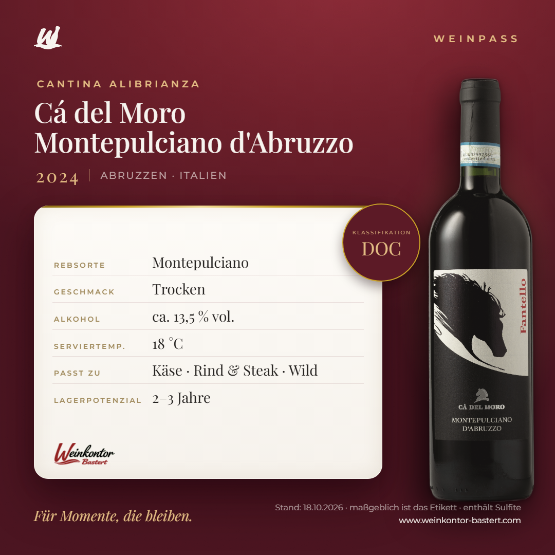 Cá del Moro Montepulciano d'Abruzzo Cantina Alibrianza DOC – Abruzzen – Weinpass | Weinkontor Bastert