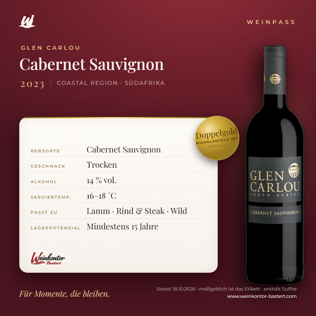 Cabernet Sauvignon Glen Carlou – Coastal Region – Weinpass | Weinkontor Bastert