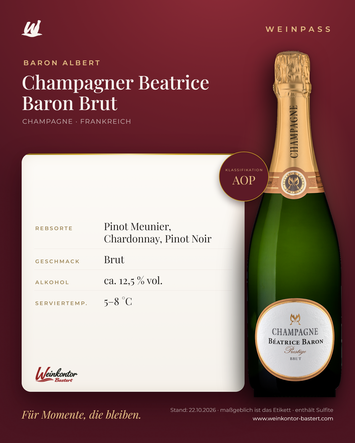 Champagner Beatrice Baron Brut Baron Albert AOP – Champagne – Weinpass | Weinkontor Bastert