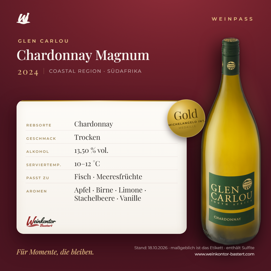 Chardonnay Magnum Glen Carlou – Coastal Region – Weinpass | Weinkontor Bastert