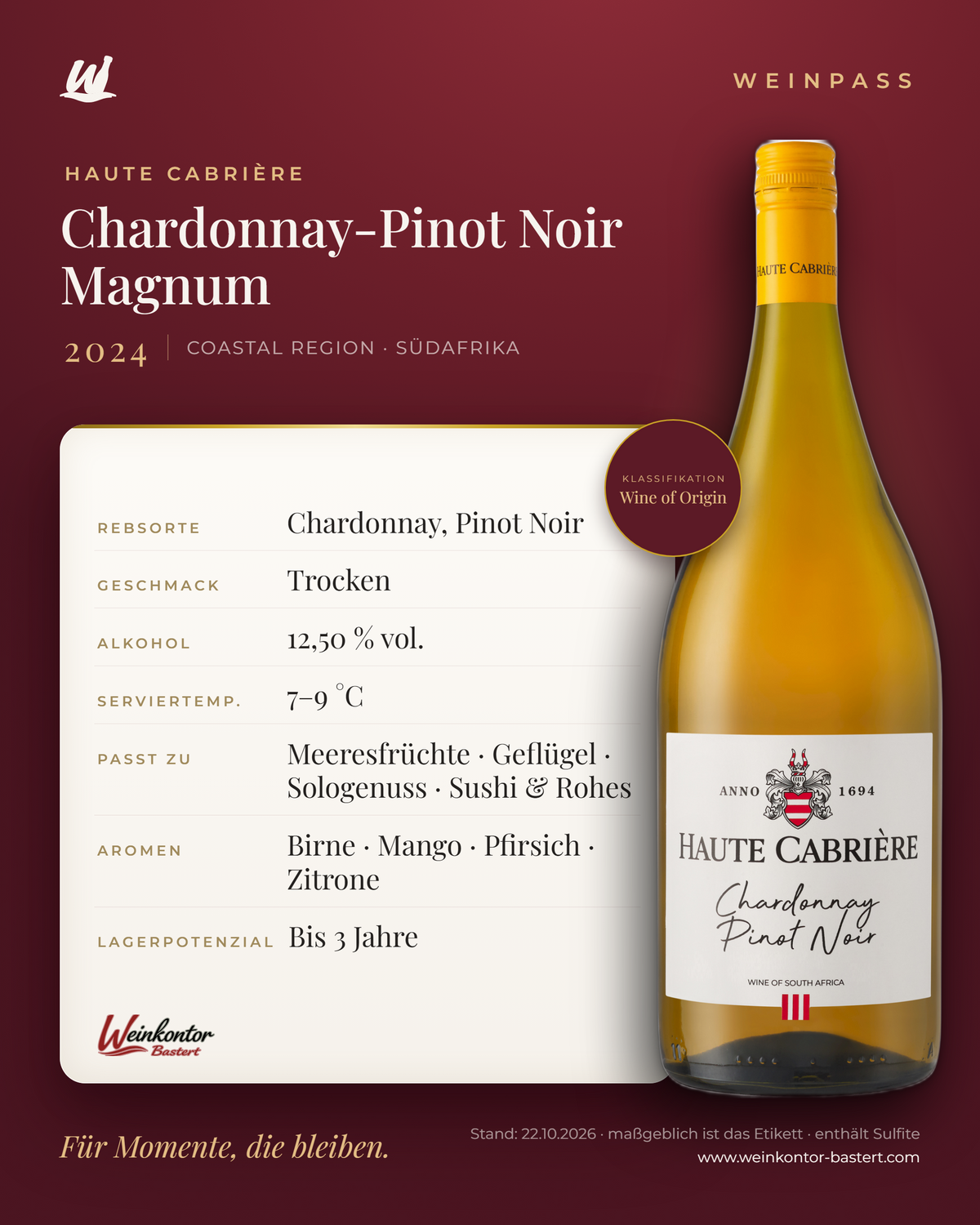 Chardonnay-Pinot Noir Magnum Haute Cabrière – Coastal Region – Weinpass | Weinkontor Bastert