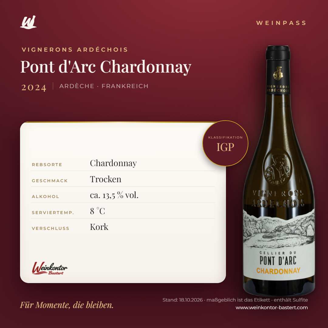 Pont d'Arc Chardonnay Vignerons Ardéchois IGP – Ardèche – Weinpass | Weinkontor Bastert