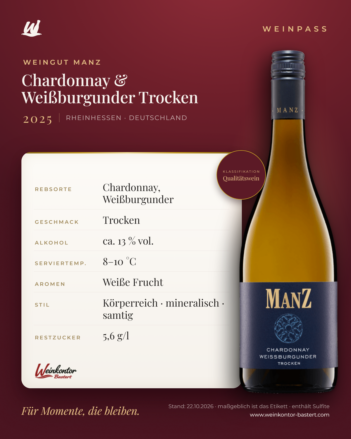Chardonnay & Weißburgunder Trocken Manz 6er-Karton – Rheinhessen – Weinpass | Weinkontor Bastert
