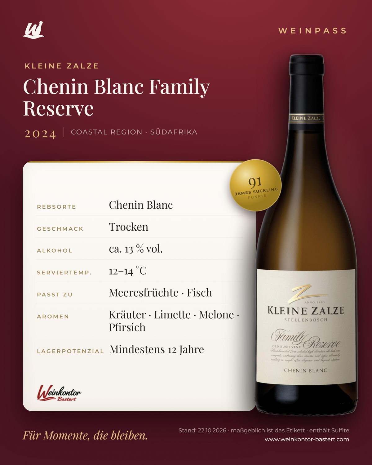 Chenin Blanc Family Reserve Kleine Zalze – Coastal Region – Weinpass | Weinkontor Bastert