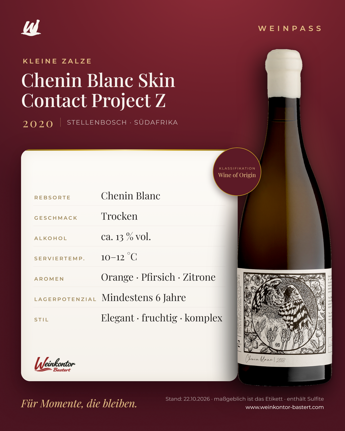 Chenin Blanc Skin Contact Project Z Kleine Zalze – Stellenbosch – Weinpass | Weinkontor Bastert