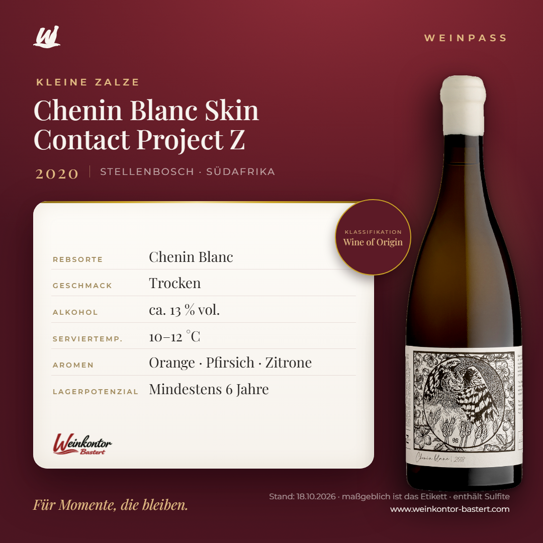 Chenin Blanc Skin Contact Project Z Kleine Zalze – Stellenbosch – Weinpass | Weinkontor Bastert