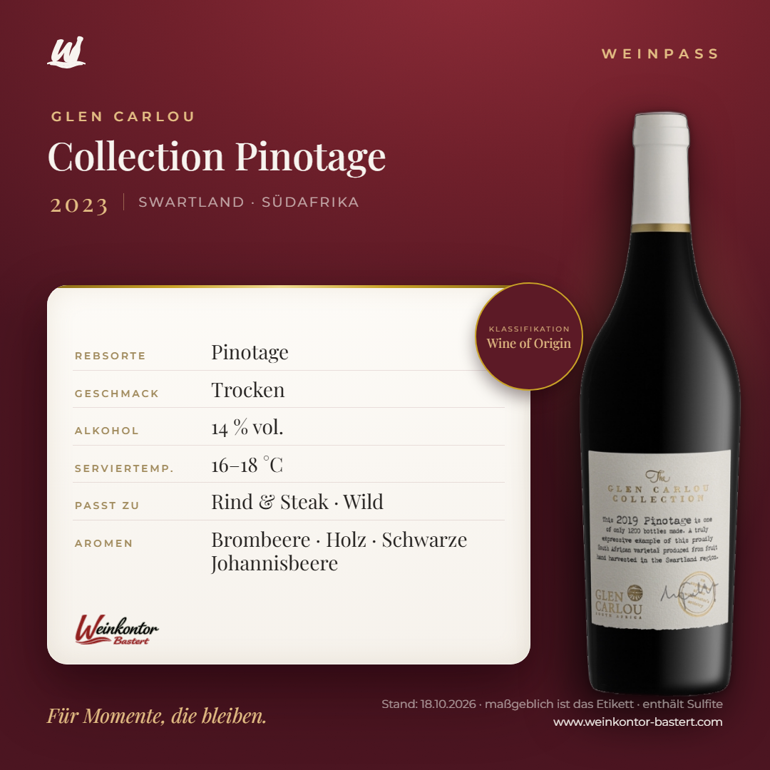Collection Pinotage Glen Carlou – Swartland – Weinpass | Weinkontor Bastert