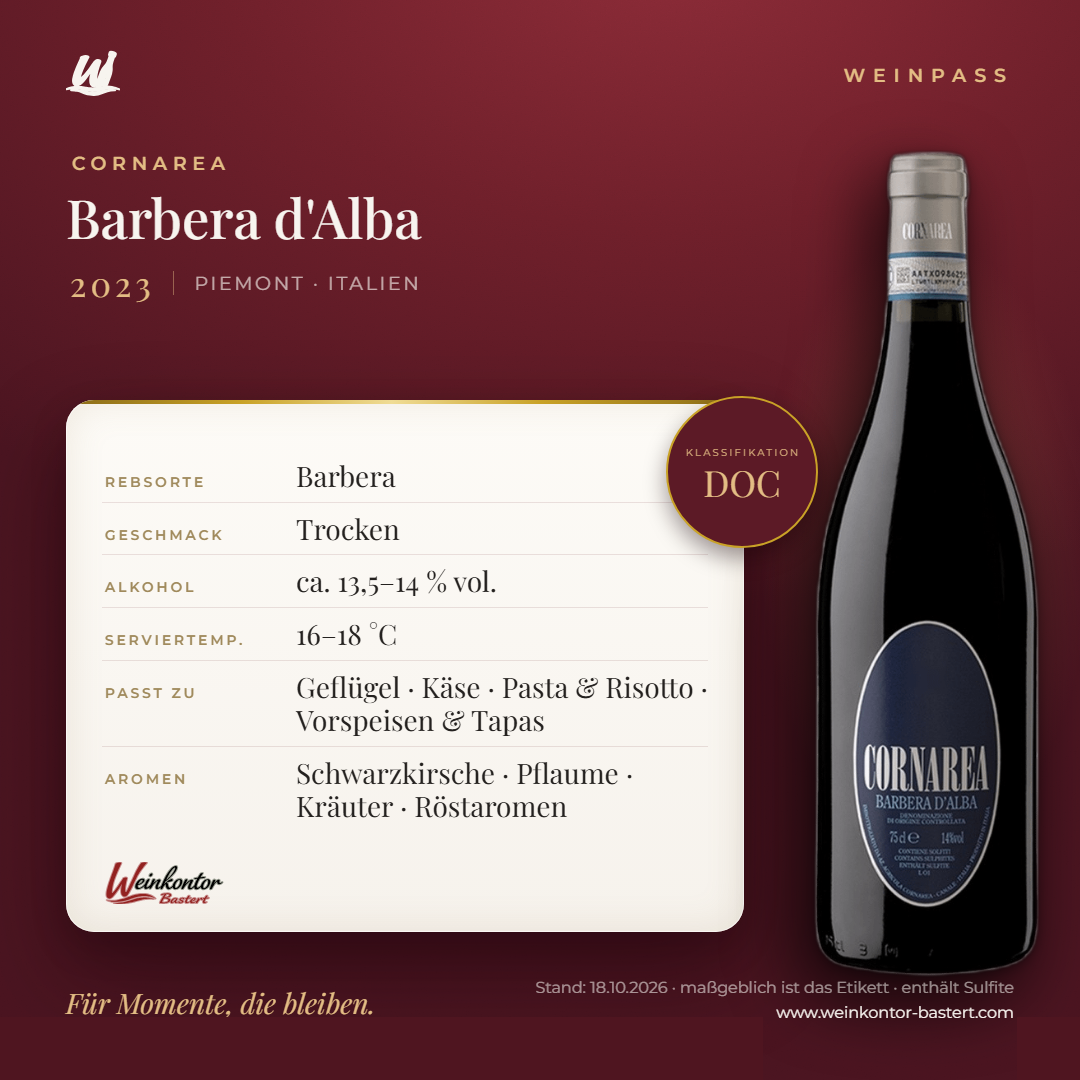 Cornarea Barbera d'Alba DOC – Piemont – Weinpass | Weinkontor Bastert