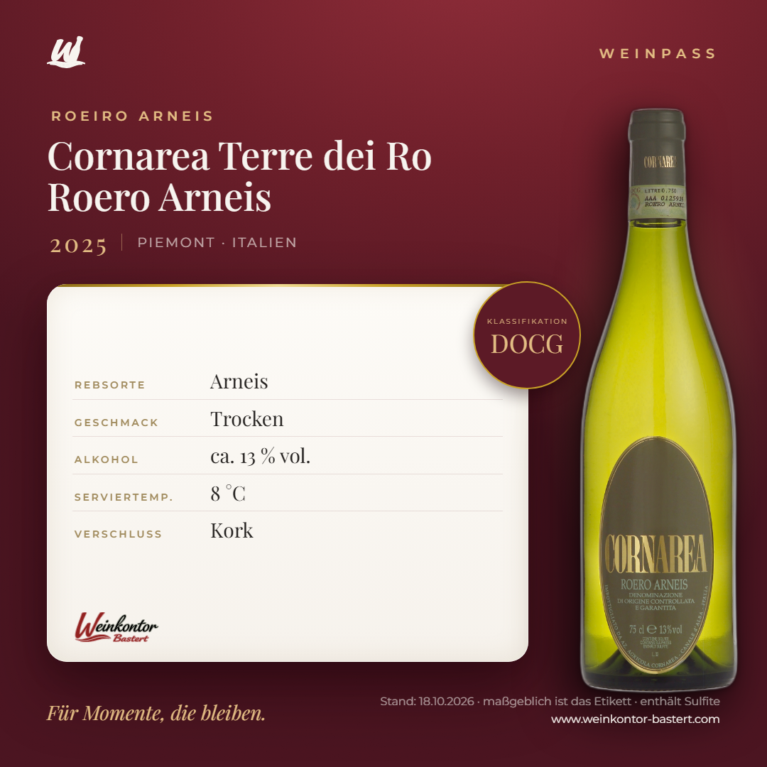 Cornarea Terre dei Ro Roero Arneis DOCG – Piemont – Weinpass | Weinkontor Bastert