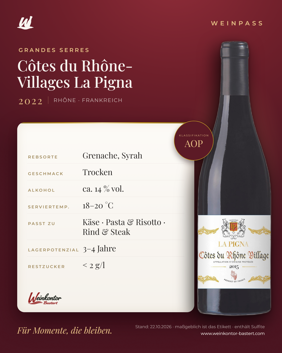 Côtes du Rhône-Villages AOP La Pigna Grandes Serres – Rhône – Weinpass | Weinkontor Bastert