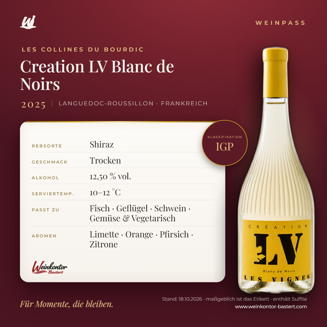Creation LV Blanc de Noirs Les Collines du Bourdic – Languedoc-Roussillon – Weinpass | Weinkontor Bastert