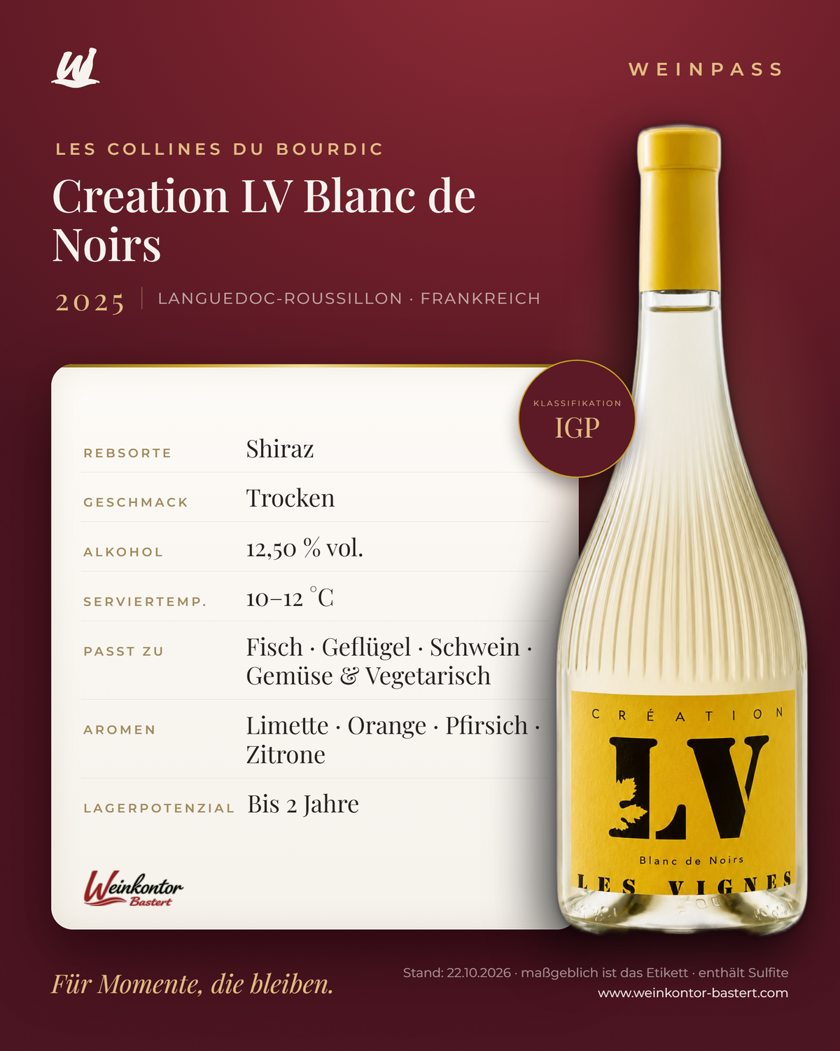 Creation LV Blanc de Noirs Les Collines du Bourdic – Languedoc-Roussillon – Weinpass | Weinkontor Bastert