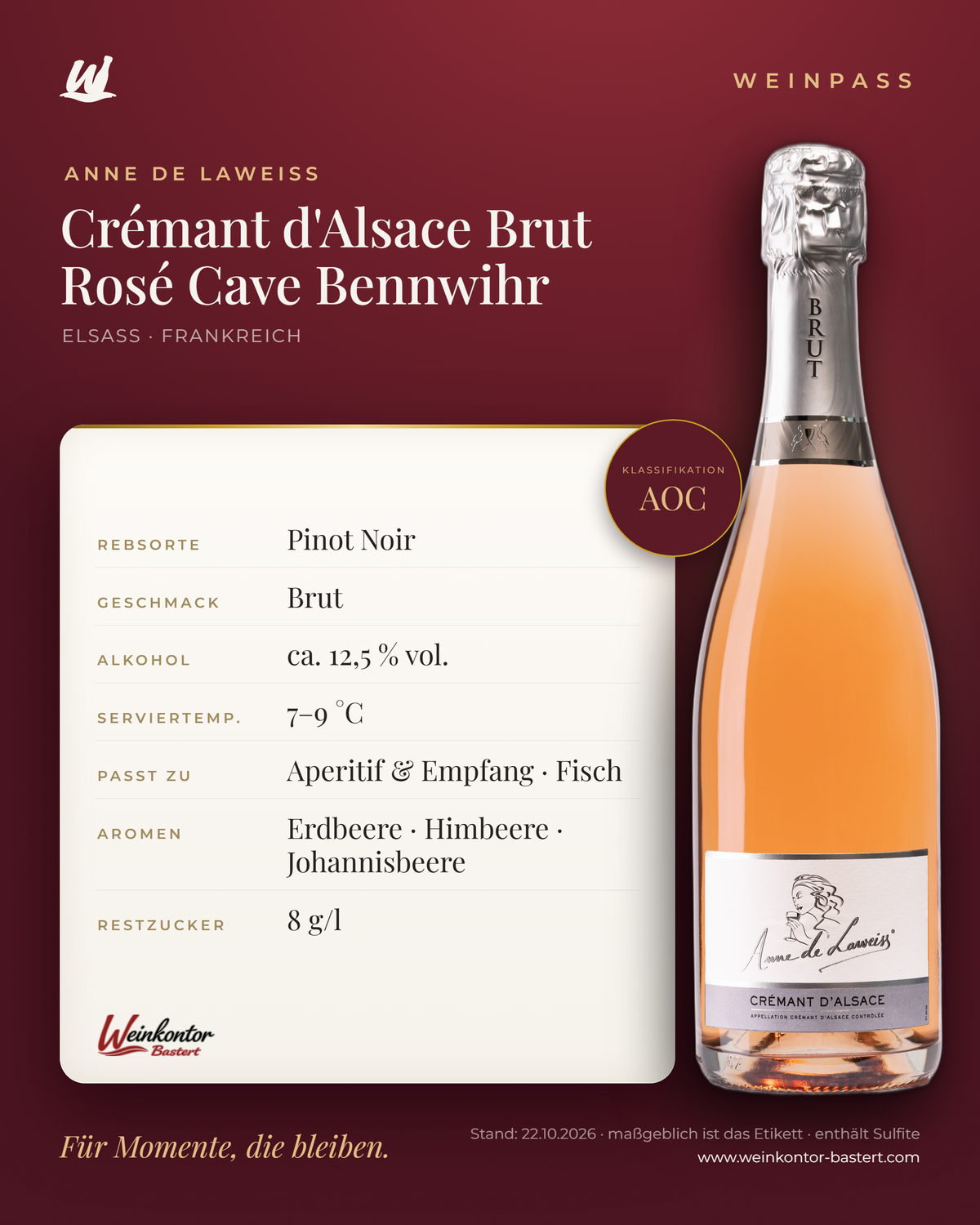 Crémant d'Alsace Brut Rosé Cave Bennwihr AOC – Elsass – Weinpass | Weinkontor Bastert