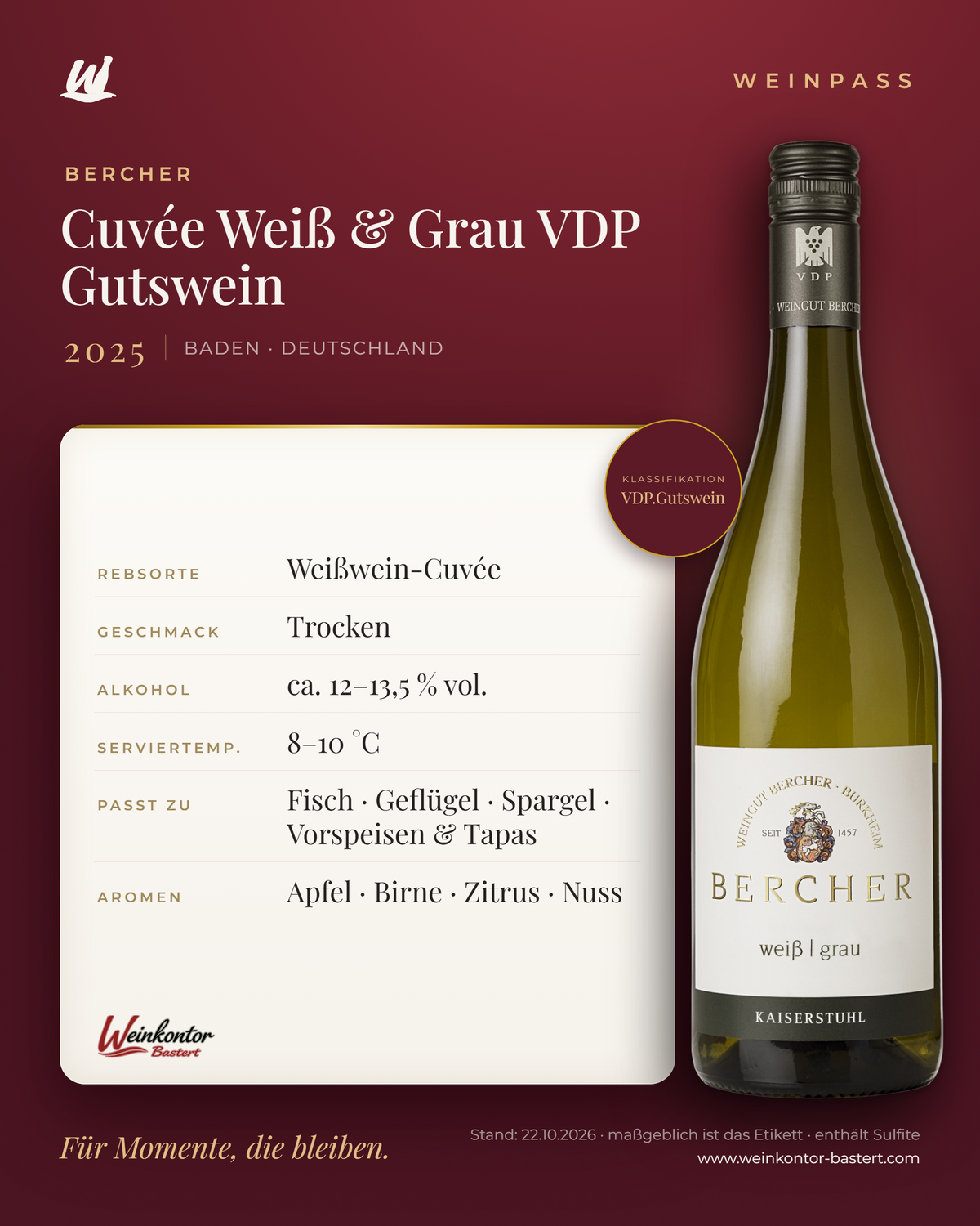 Cuvée Weiß & Grau Bercher VDP Gutswein – Baden – Weinpass | Weinkontor Bastert