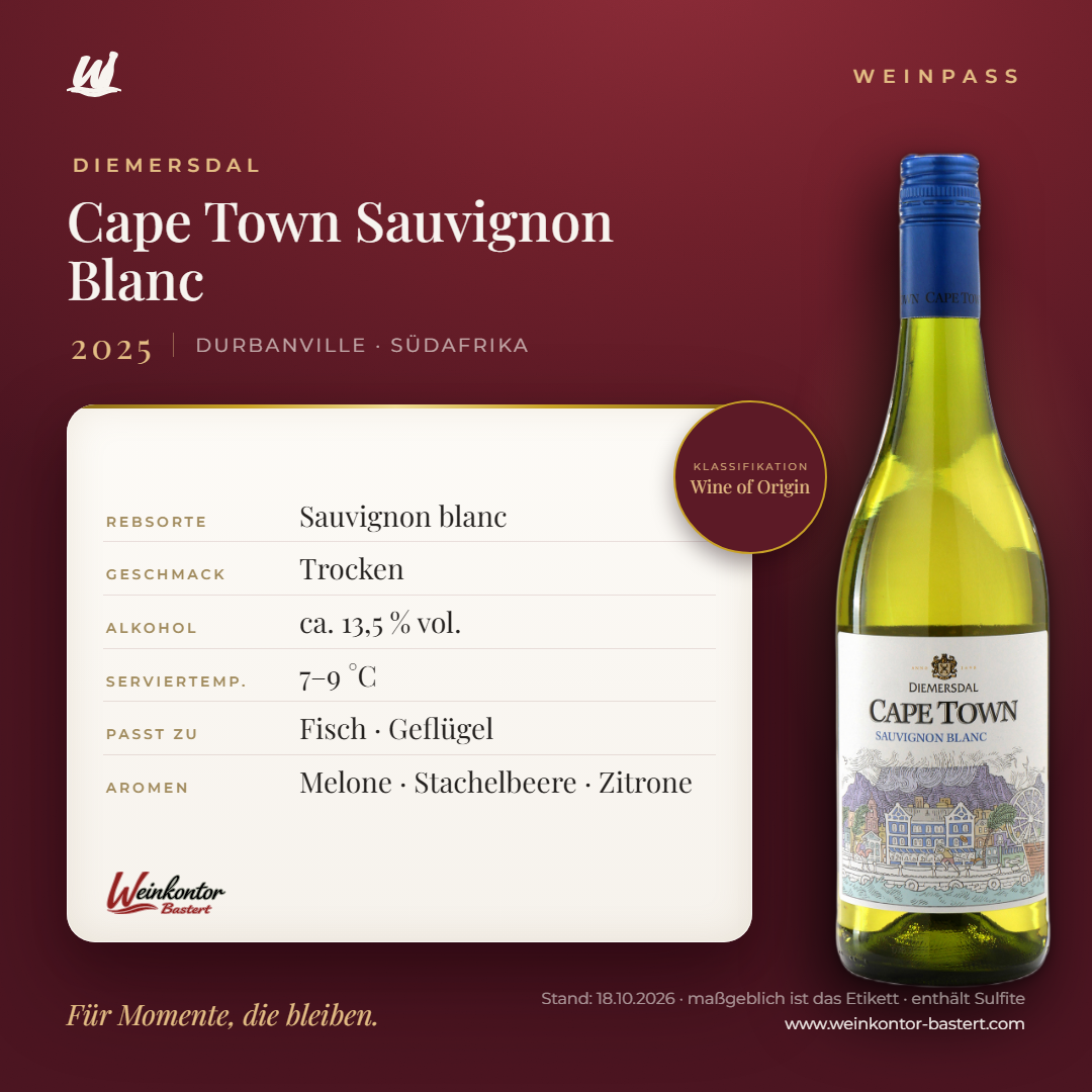 Diemersdal Cape Town Sauvignon Blanc – Durbanville – Weinpass | Weinkontor Bastert