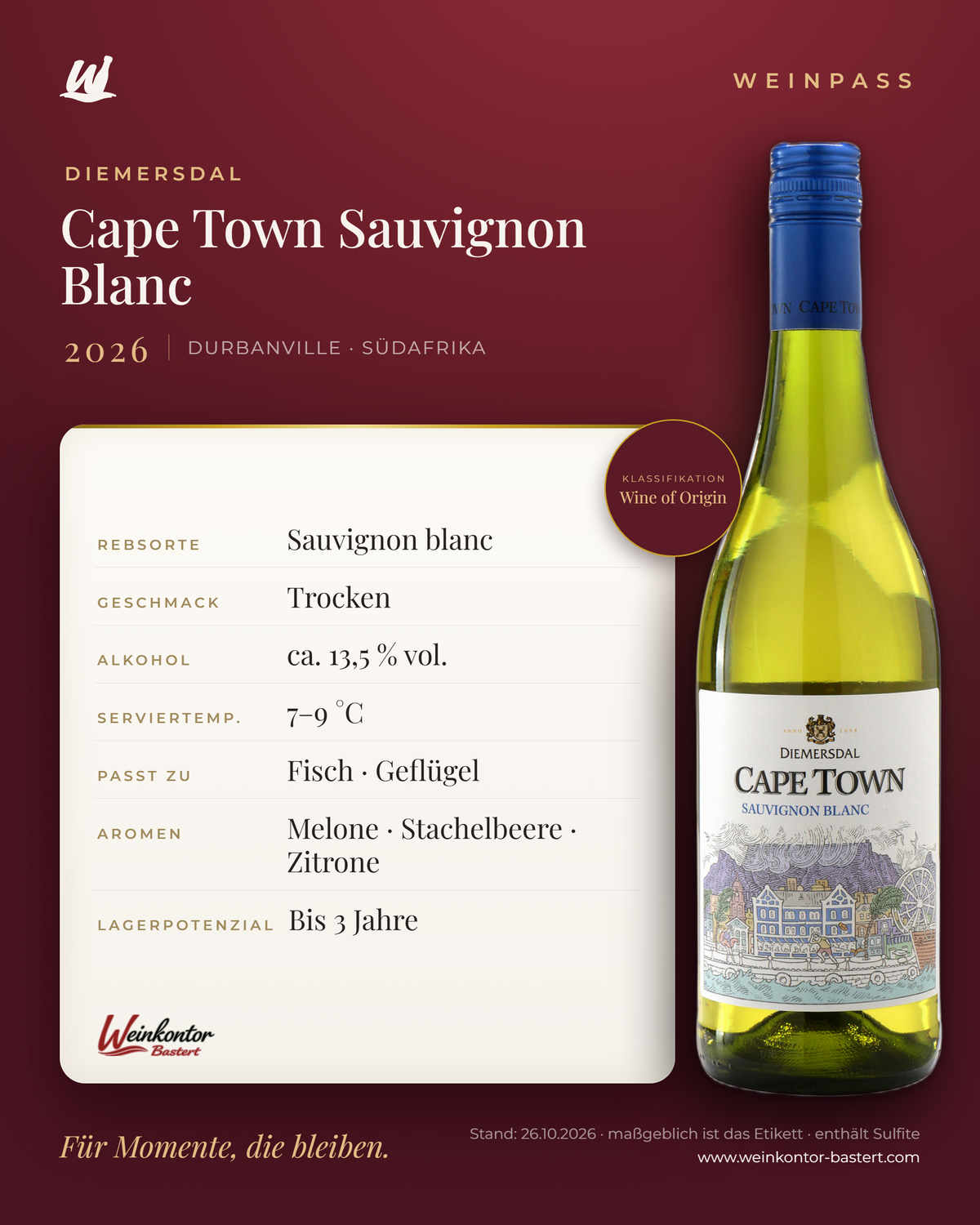 Diemersdal Cape Town Sauvignon Blanc – Durbanville – Weinpass | Weinkontor Bastert