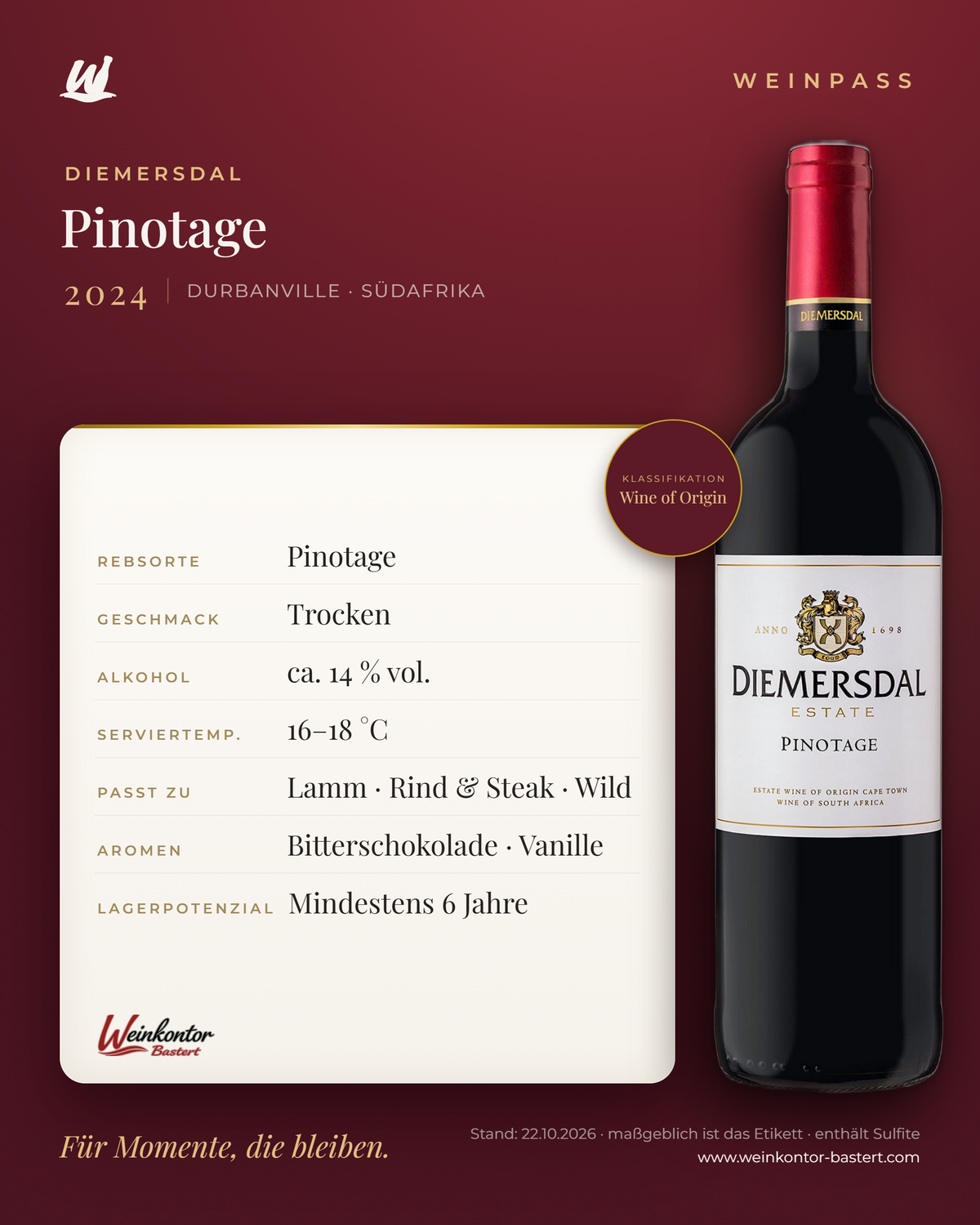 Diemersdal Pinotage – Durbanville – Weinpass | Weinkontor Bastert