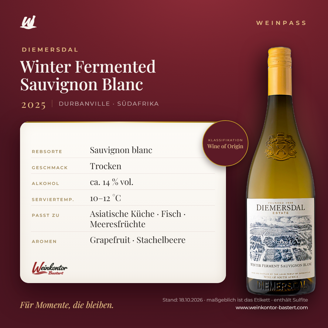 Diemersdal Winter Fermented Sauvignon Blanc – Durbanville – Weinpass | Weinkontor Bastert