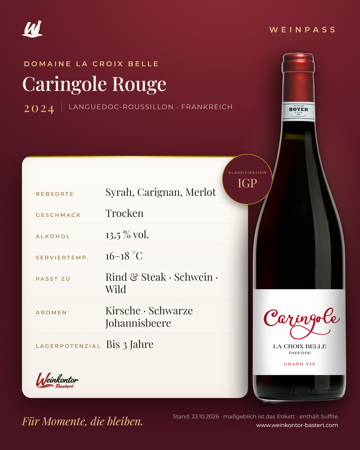 Domaine La Croix Belle Caringole Rouge – Languedoc-Roussillon – Weinpass | Weinkontor Bastert