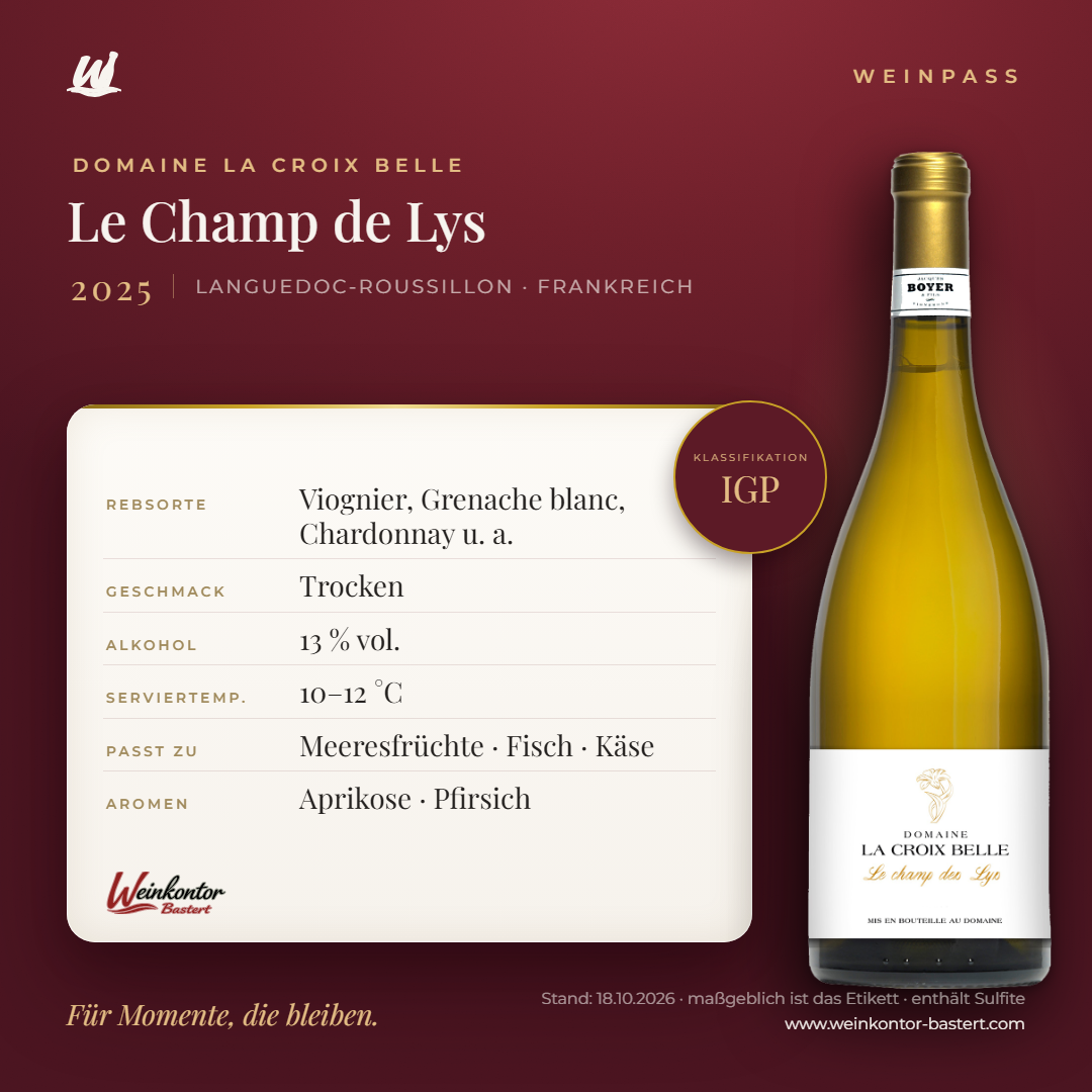 Domaine La Croix Belle Le Champ de Lys – Languedoc-Roussillon – Weinpass | Weinkontor Bastert