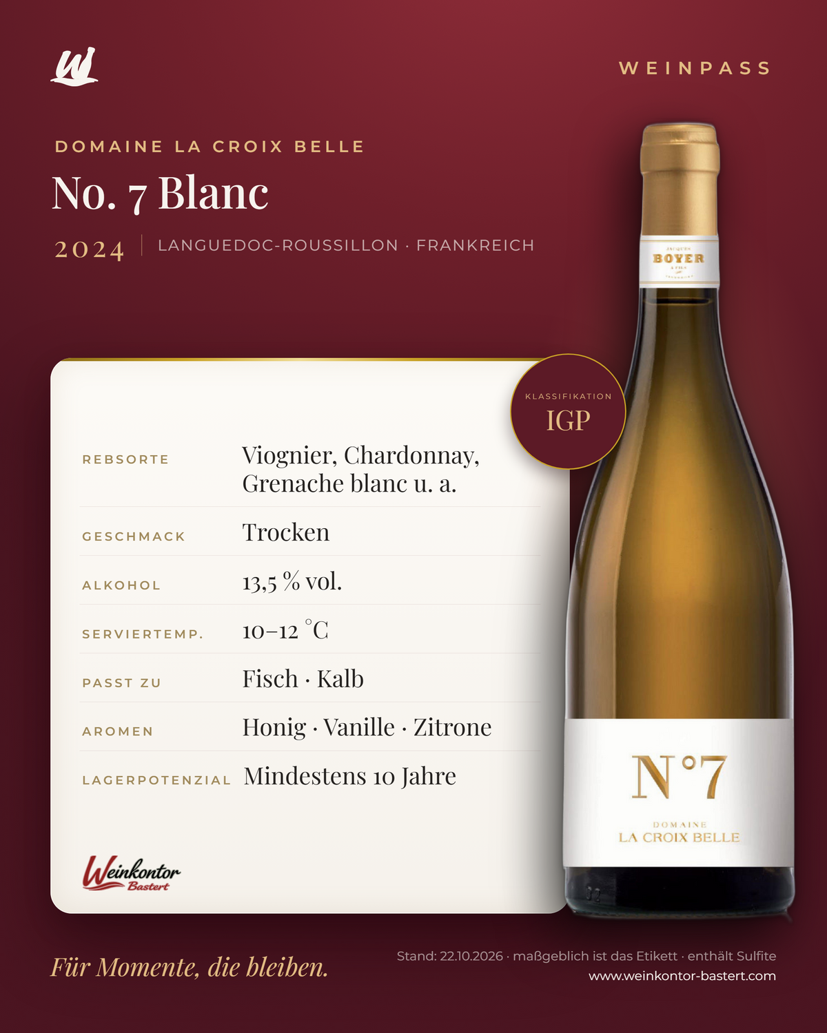 Domaine La Croix Belle No. 7 Blanc – Languedoc-Roussillon – Weinpass | Weinkontor Bastert