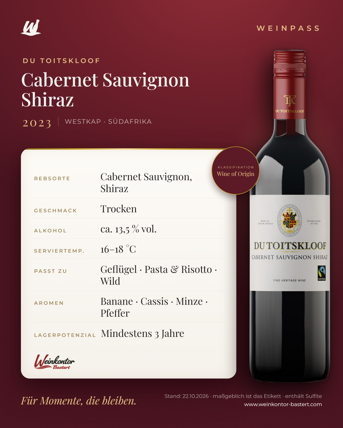 Du Toitskloof Cabernet Sauvignon Shiraz – Westkap – Weinpass | Weinkontor Bastert