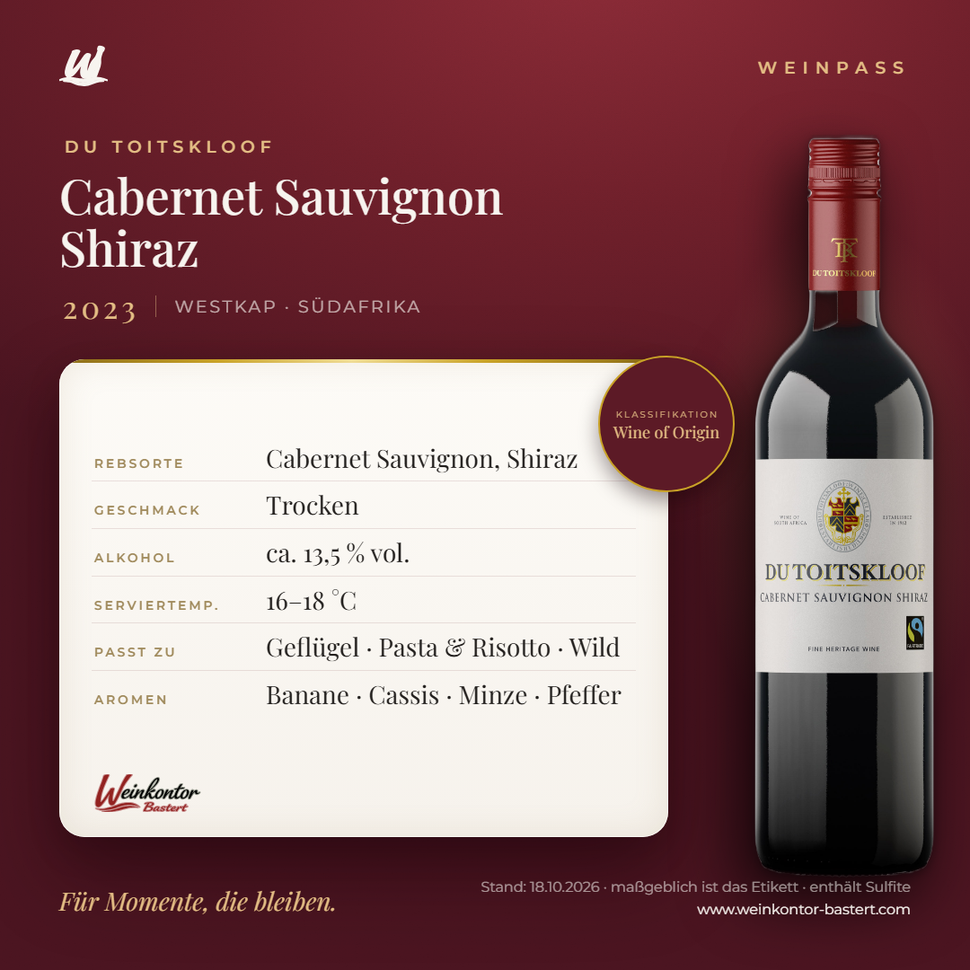 Du Toitskloof Cabernet Sauvignon Shiraz – Westkap – Weinpass | Weinkontor Bastert