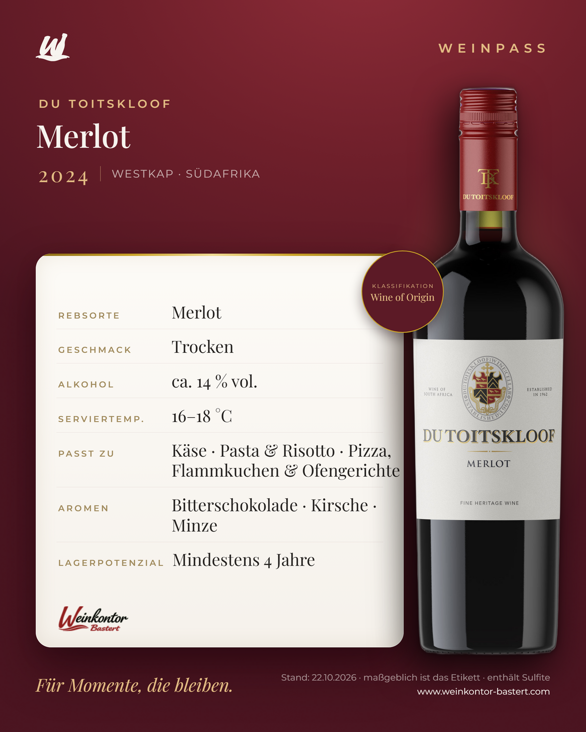 Du Toitskloof Merlot – Westkap – Weinpass | Weinkontor Bastert