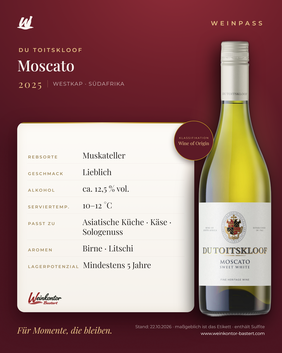 Du Toitskloof Moscato – Westkap – Weinpass | Weinkontor Bastert