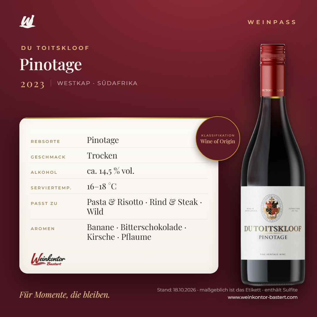 Du Toitskloof Pinotage – Westkap – Weinpass | Weinkontor Bastert