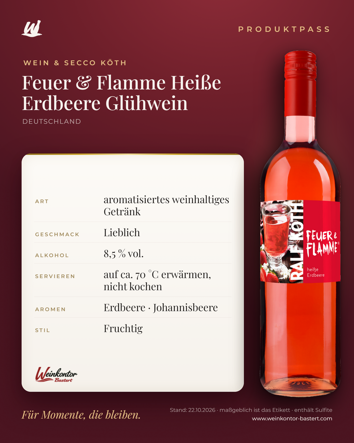 Feuer & Flamme Heiße Erdbeere Glühwein Ralf Köth – Produktpass | Weinkontor Bastert