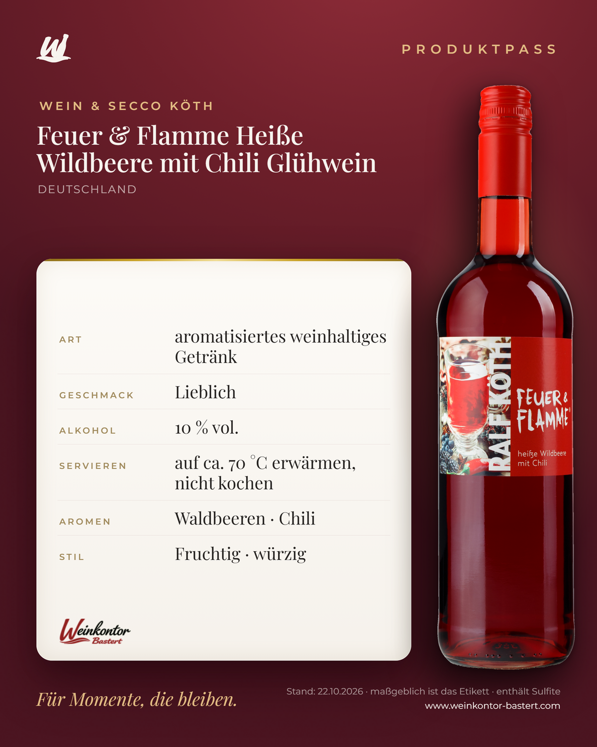Feuer & Flamme Heiße Wildbeere mit Chili Glühwein Ralf Köth – Produktpass | Weinkontor Bastert