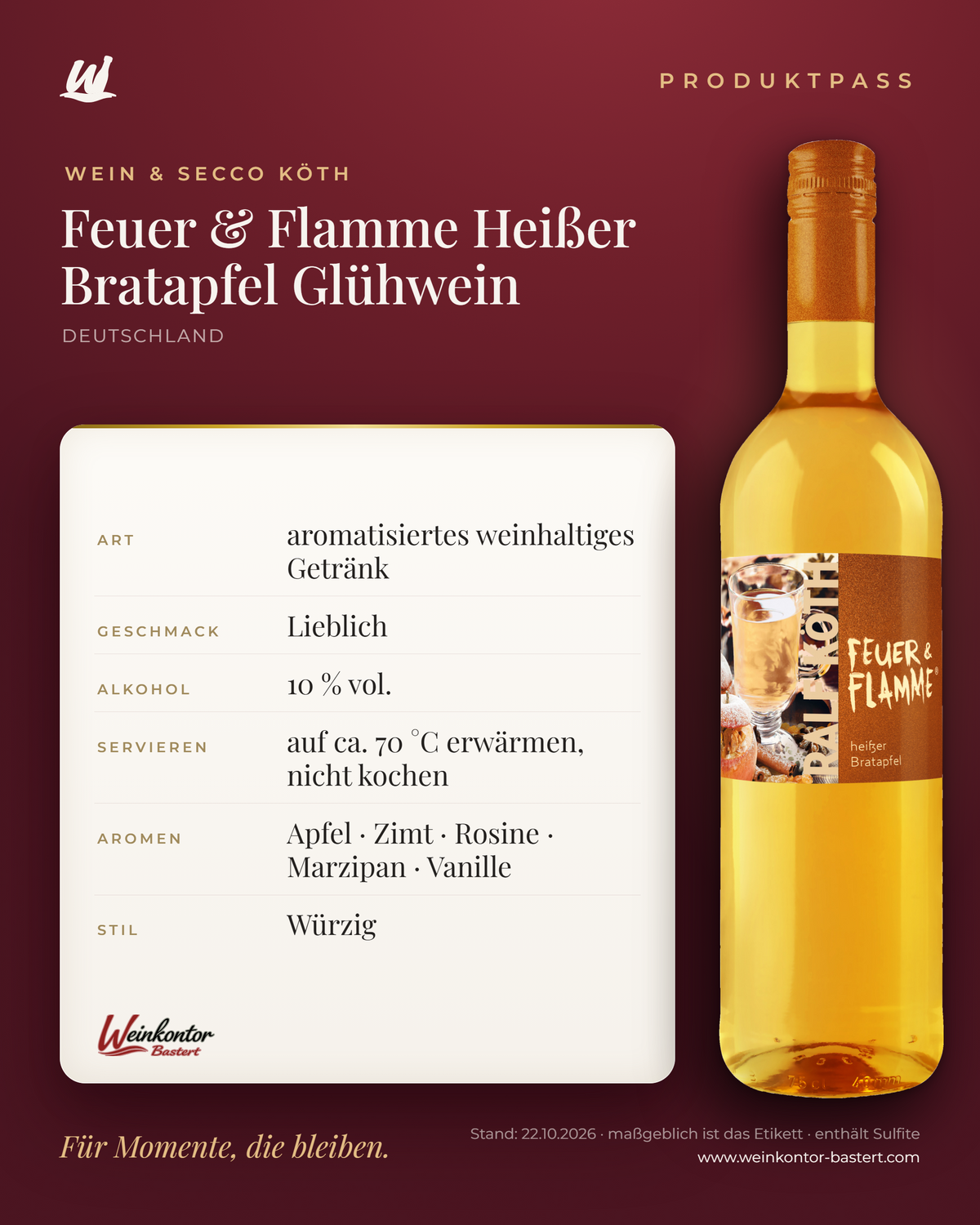 Feuer & Flamme Heißer Bratapfel Glühwein Ralf Köth – Produktpass | Weinkontor Bastert
