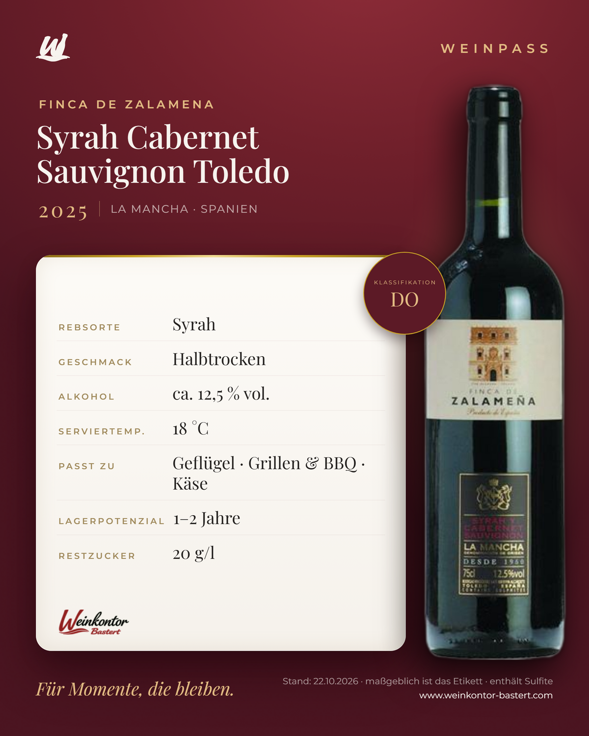 Finca de Zalamena Syrah Cabernet Sauvignon DO Toledo – Castilla La Mancha – Weinpass | Weinkontor Bastert