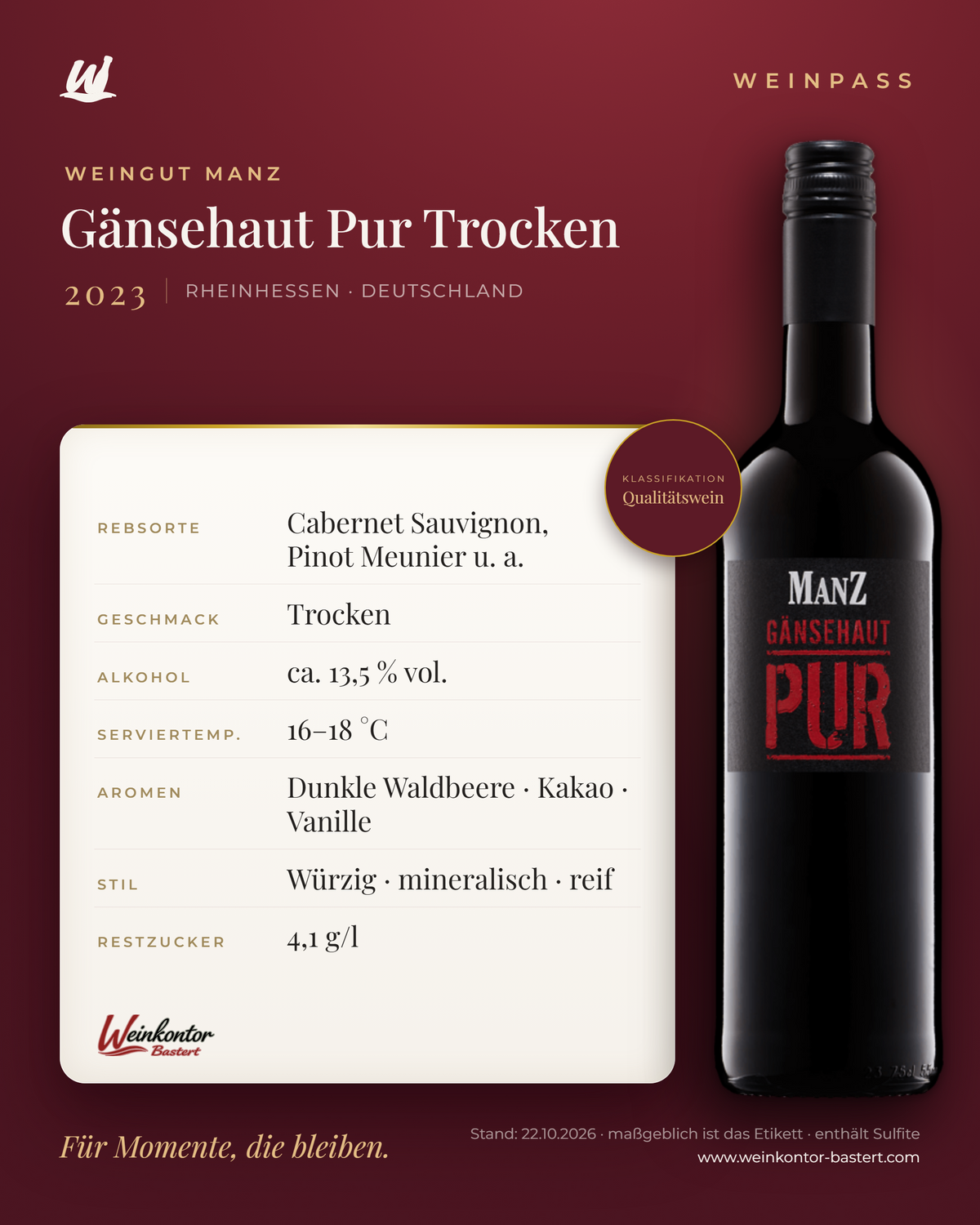 Gänsehaut Pur Trocken Manz 6er-Karton – Rheinhessen – Weinpass | Weinkontor Bastert