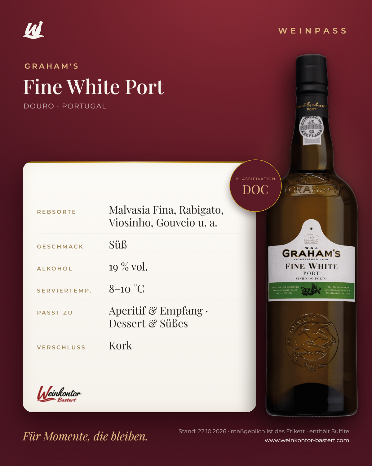 Graham's Fine White Port DOC – Douro – Weinpass | Weinkontor Bastert