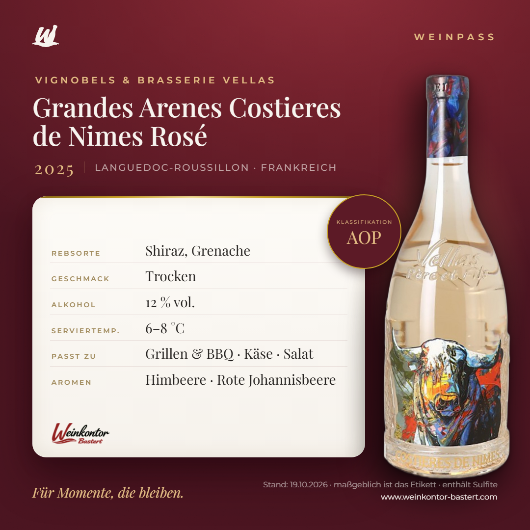 Grandes Arenes Costieres de Nimes Rosé Vignobels & Brasserie Vellas – Languedoc-Roussillon – Weinpass | Weinkontor Bastert