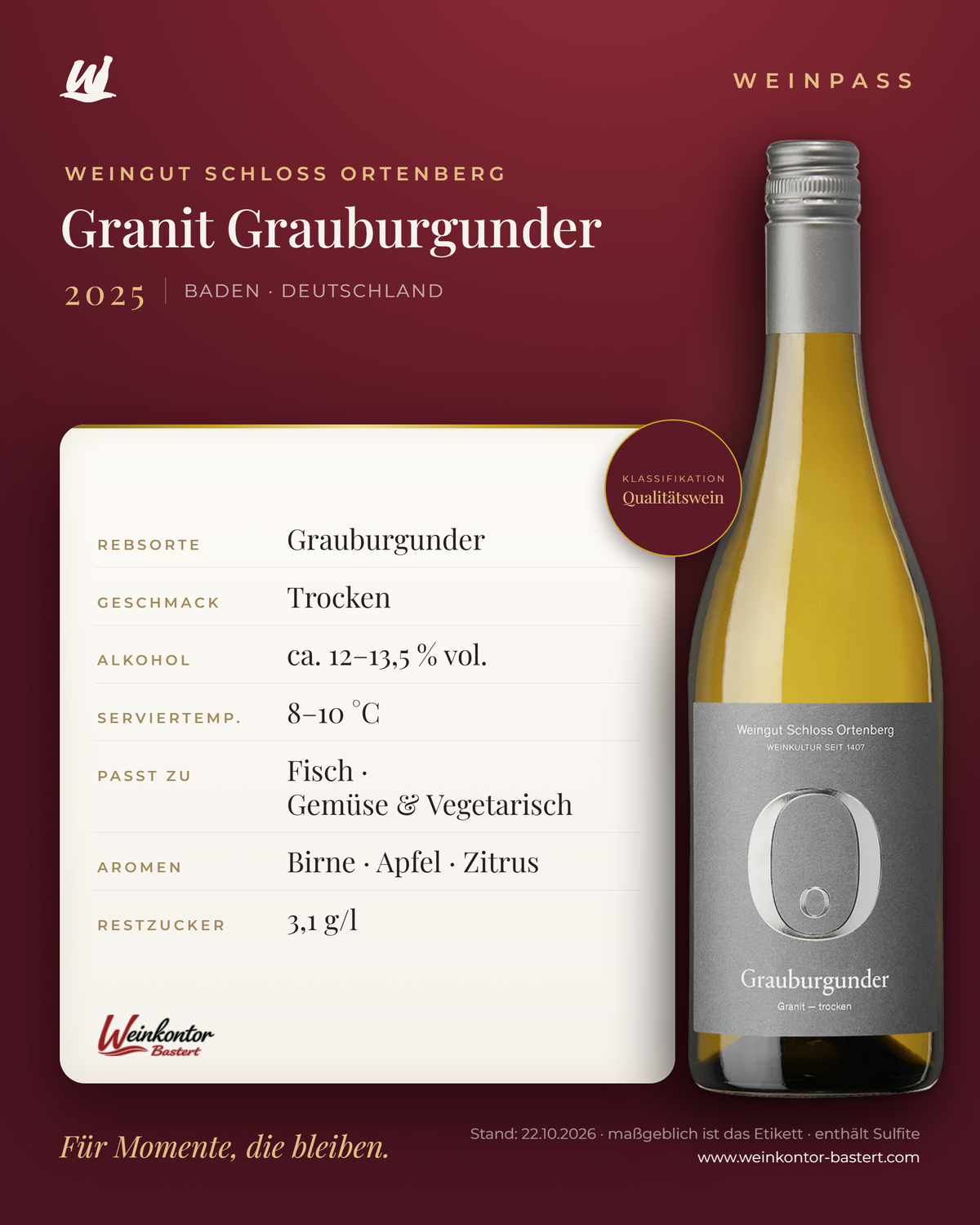 Granit Grauburgunder Schloss Ortenberg – Baden – Weinpass | Weinkontor Bastert