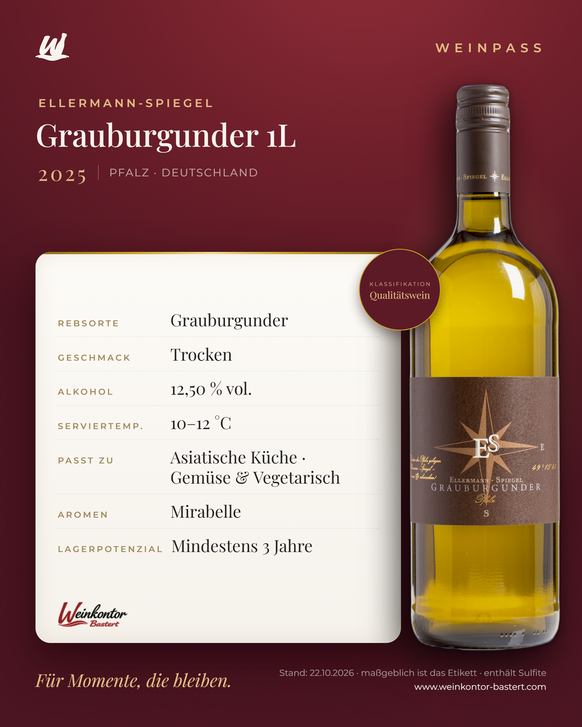 Grauburgunder Ellermann-Spiegel 1L – Pfalz – Weinpass | Weinkontor Bastert
