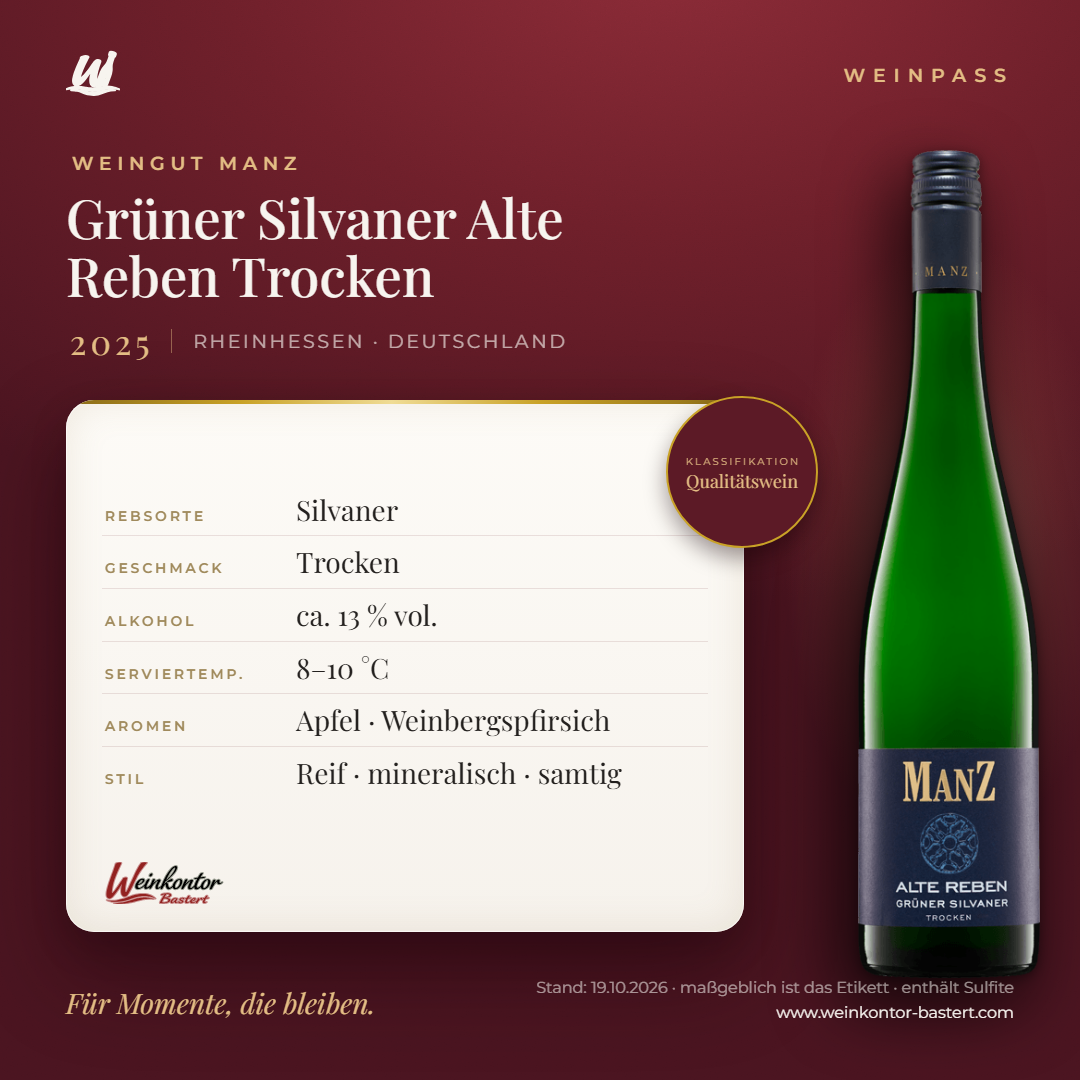 Grüner Silvaner Alte Reben Trocken Manz 6er-Karton – Rheinhessen – Weinpass | Weinkontor Bastert