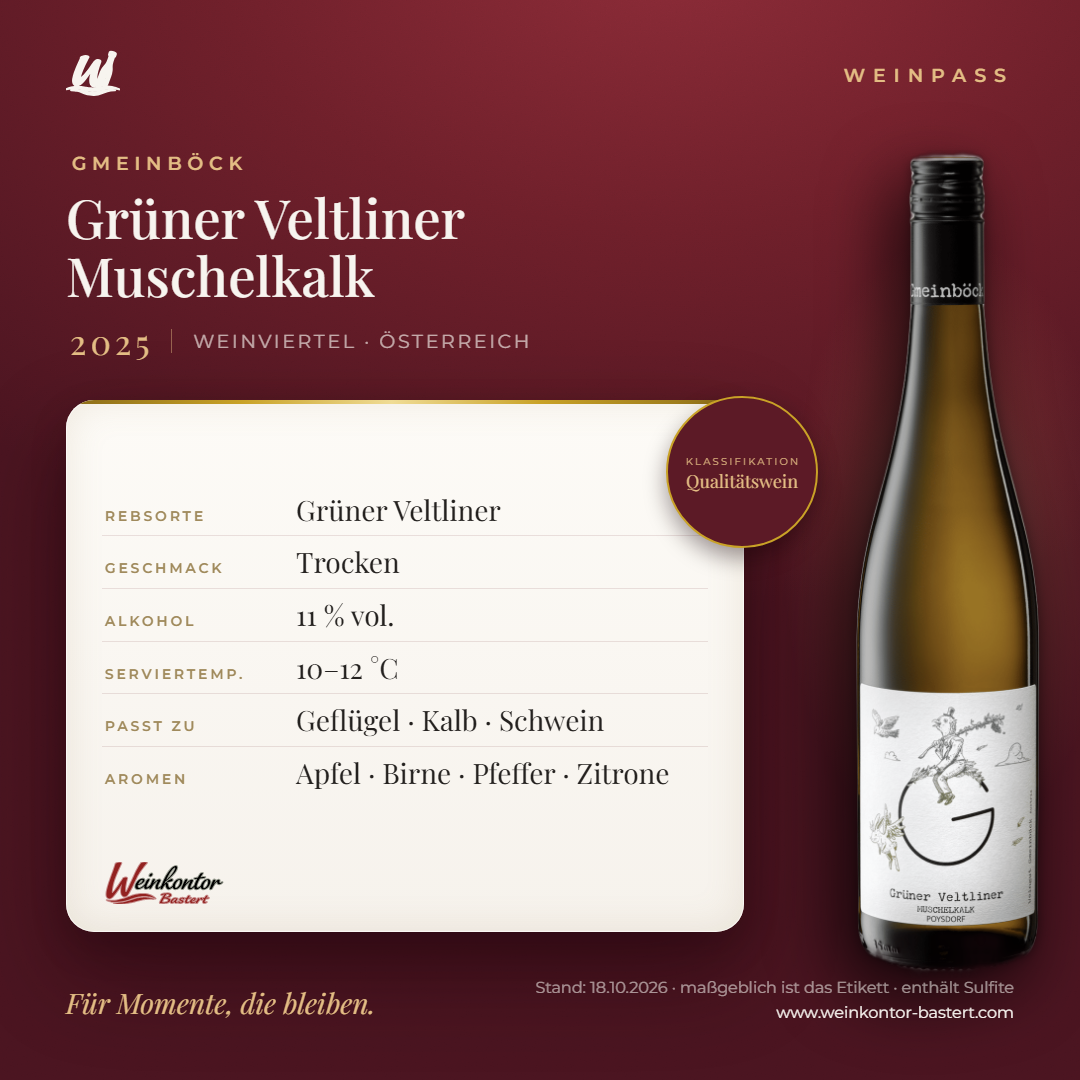 Grüner Veltliner Muschelkalk Gmeinböck – Weinviertel – Weinpass | Weinkontor Bastert