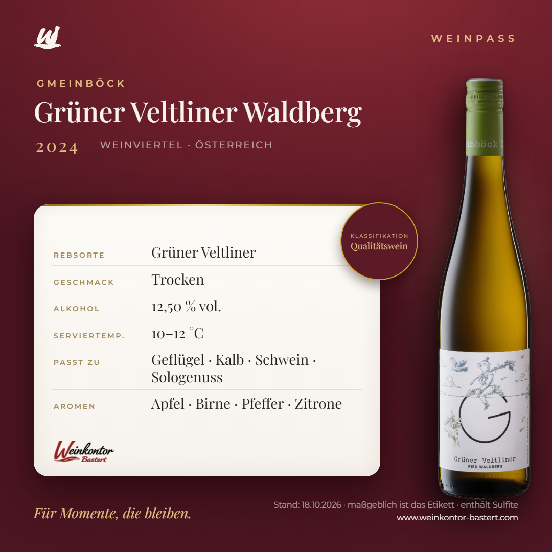 Grüner Veltliner Waldberg Gmeinböck – Weinviertel – Weinpass | Weinkontor Bastert