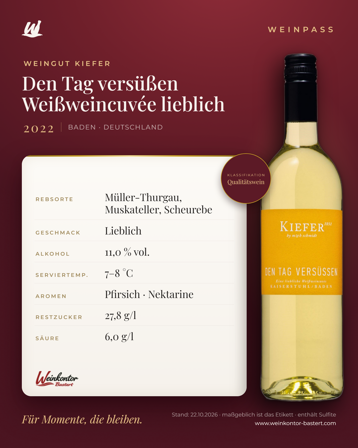 KIEFER Den Tag versüßen Weißweincuvée lieblich – Baden – Weinpass | Weinkontor Bastert