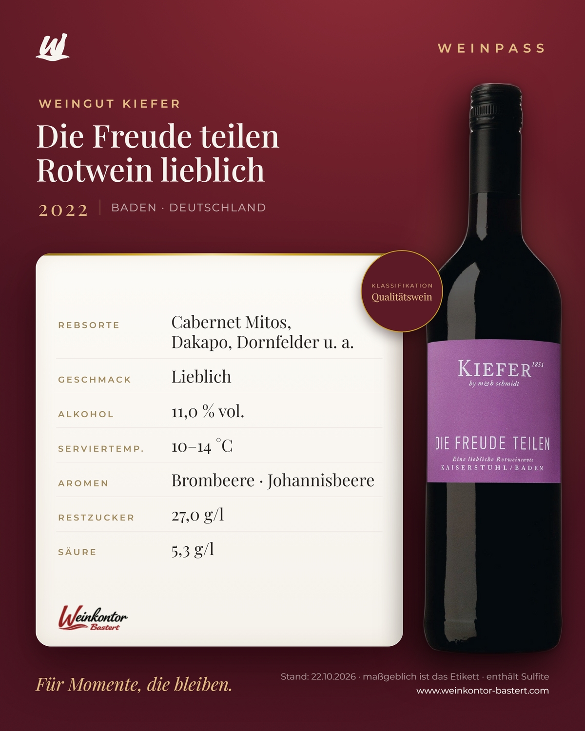 KIEFER Die Freude teilen Rotwein lieblich – Baden – Weinpass | Weinkontor Bastert